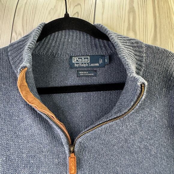 Polo Ralph Lauren Men’s Silk Cashmere Quarter Zip Sweater Light Blue Size Large - Picture 2 of 7